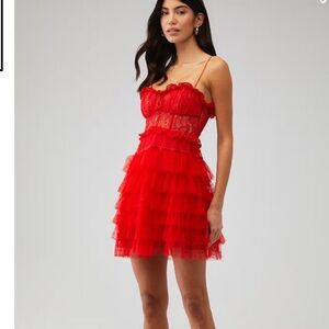 New For Love And Lemons Jules Mini Red Lace Valentines Holiday Dress Polka Dot